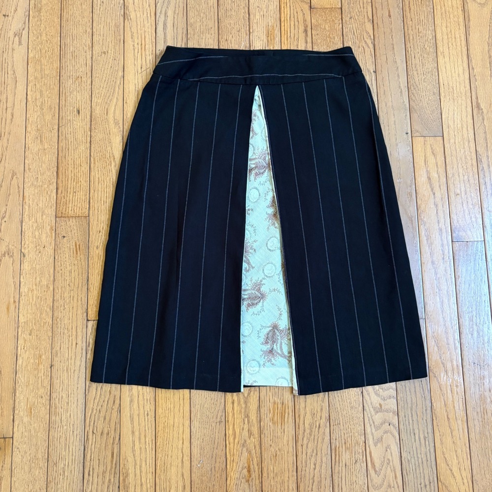 Review Australia Pinstripe Kick Pleat Midi Skirt Size US 10 AU 14 Dark‎ Academia